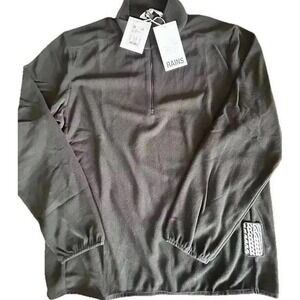 New Rains Half Zip Fleece Jacket Mens S Oversized Black Pullover 22" P To P